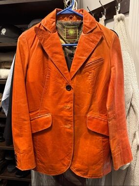 Vintage Kuhlman Orange Leather Blazer - Three-Button Tailored Jacket